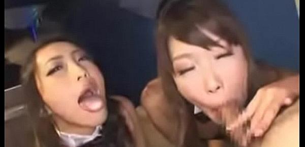  Two Japanese teens sucks a big dick